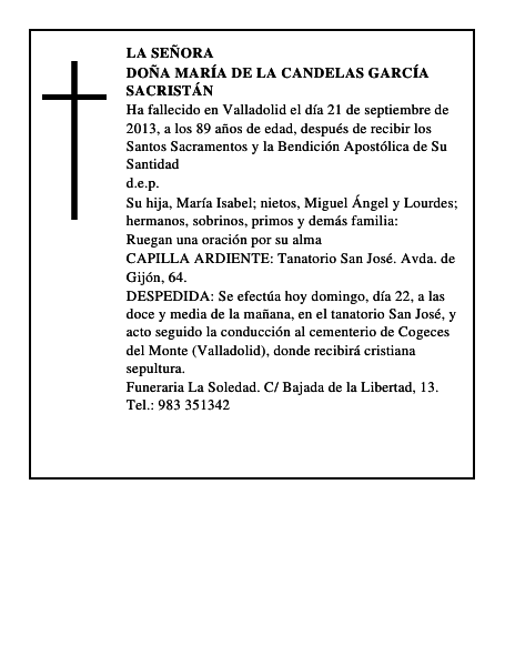 Doña María de la Candelas García Sacristán
