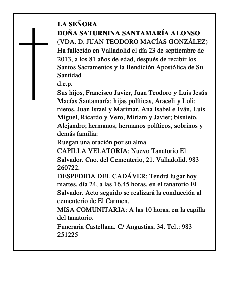 Doña Saturnina Santamaría Alonso