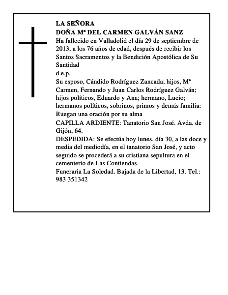 Doña Mª del Carmen Galván Sanz