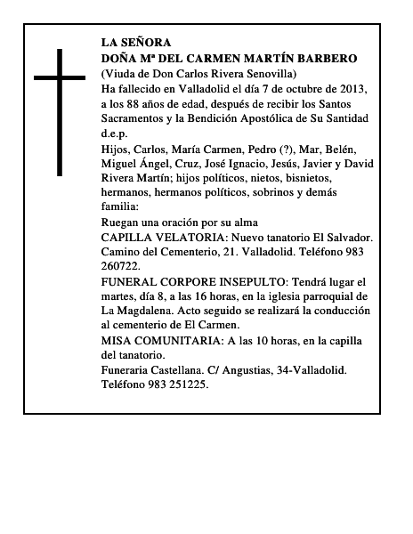 Doña Mª del Carmen Martín Barbero