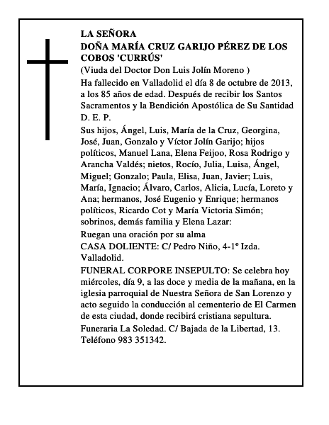 Doña María Cruz Garijo Pérez de los Cobos 'Currús'