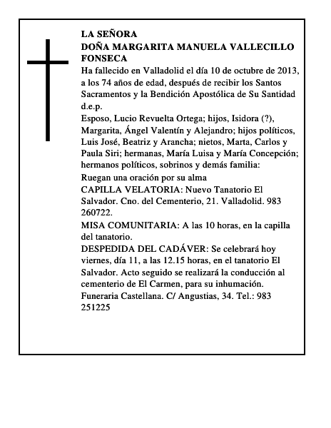 Doña Margarita Manuela Vallecillo Fonseca