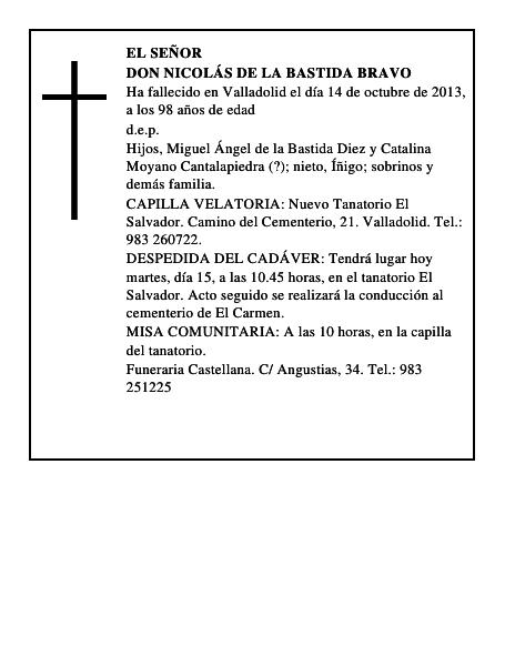 Don Nicolás de la Bastida Bravo