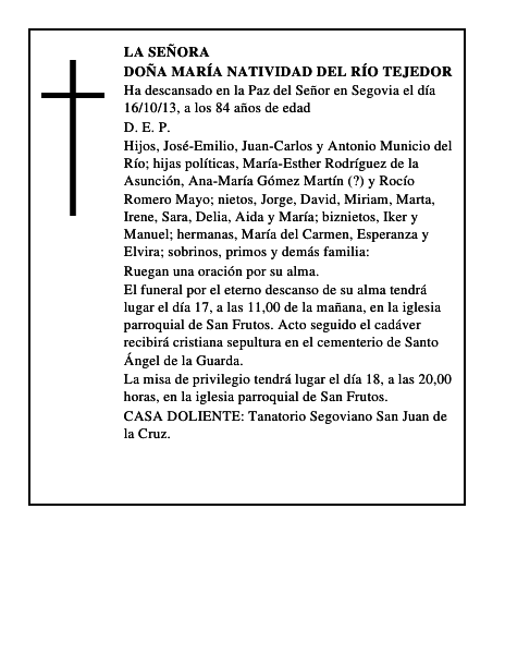 Doña María Natividad del Río Tejedor