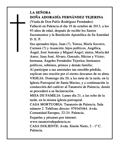 Doña Adoradía Fernández Tejerina