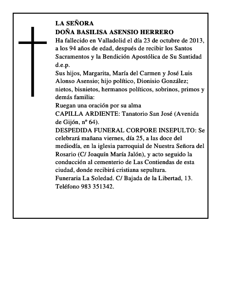 Doña Basilisa Asensio Herrero