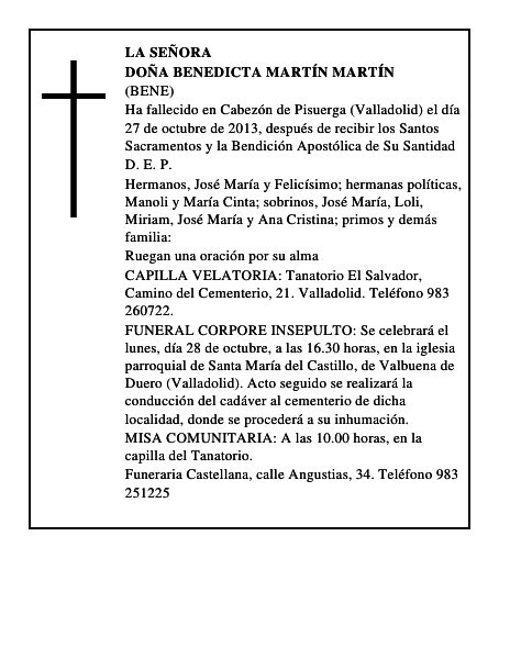 Doña Benedicta Martín Martín