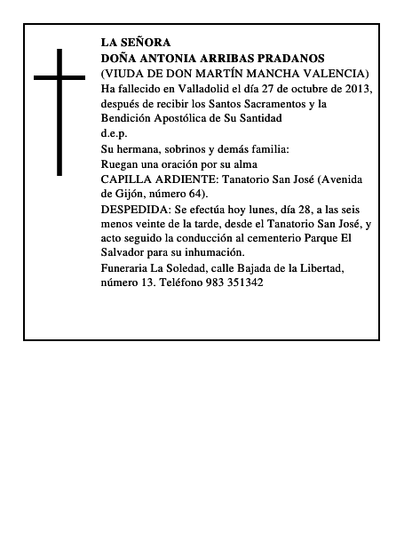 Doña Antonia Arribas Pradanos