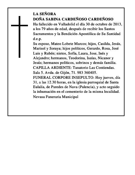 Doña Sabina Cardeñoso Cardeñoso