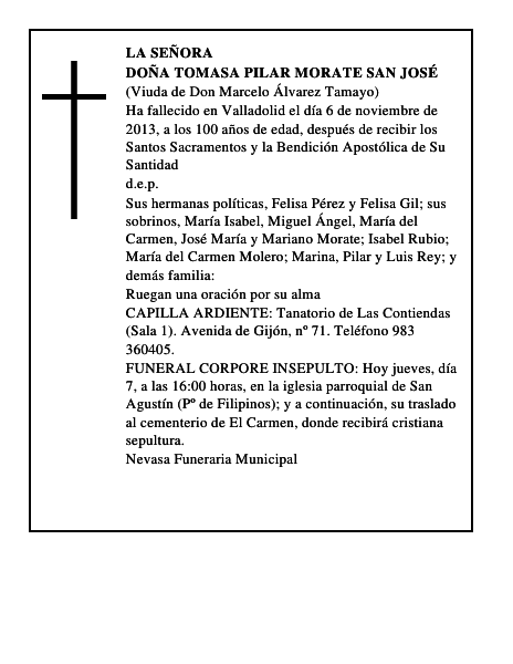 Doña Tomasa Pilar Morate San José