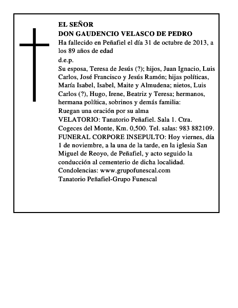 Don Gaudencio Velasco de Pedro