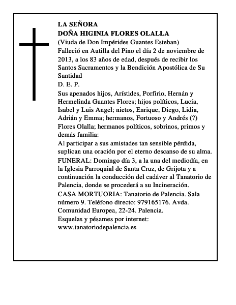 Doña Higinia Flores Olalla