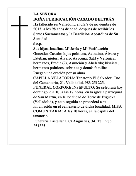 Doña Purificación Casado Beltrán