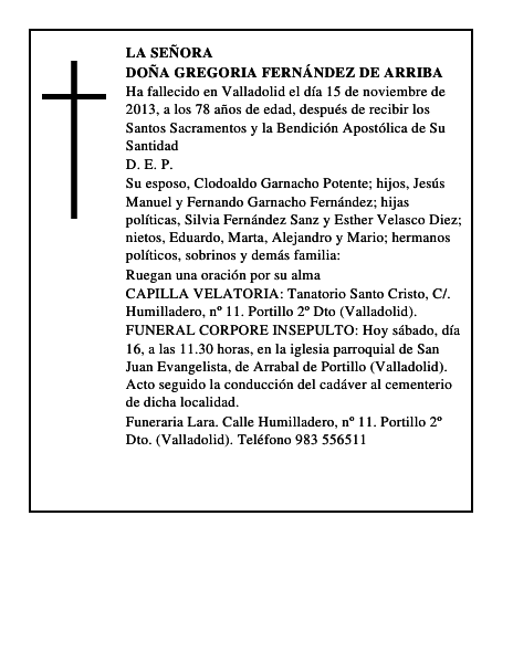 Doña Gregoria Fernández de Arriba