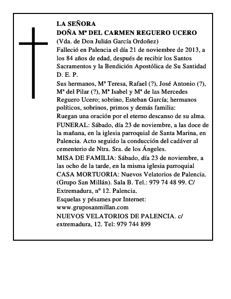 Doña Mª del Carmen Reguero Ucero