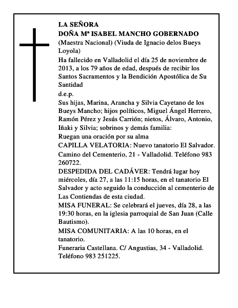 Doña Mª Isabel Mancho Gobernado