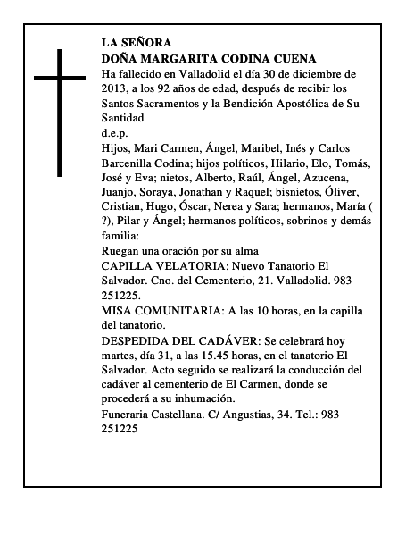 Doña Margarita Codina Cuena