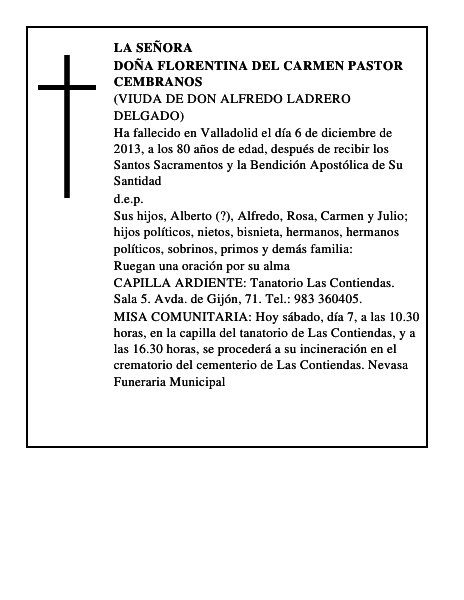 Doña Florentina del Carmen Pastor Cembranos