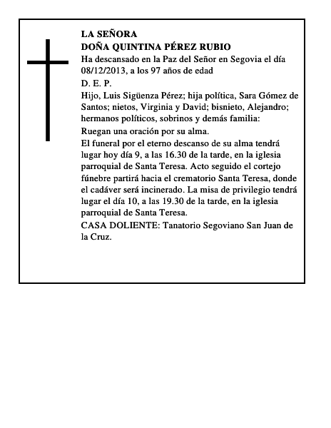 Doña Quintina Pérez Rubio