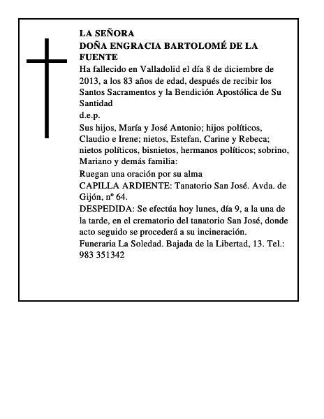 Doña Engracia Bartolomé de la Fuente