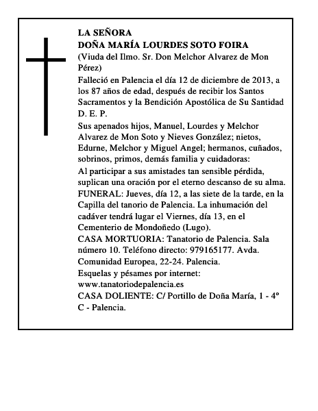 Doña María Lourdes Soto Foira
