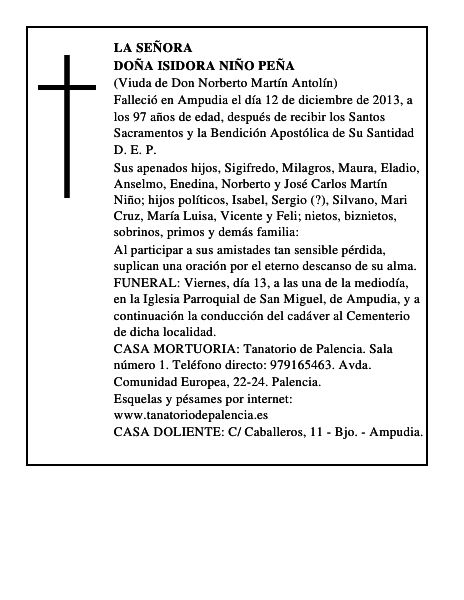 Doña Isidora Niño Peña