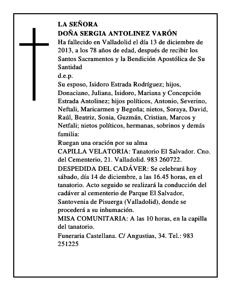 Doña Sergia Antolinez Varón