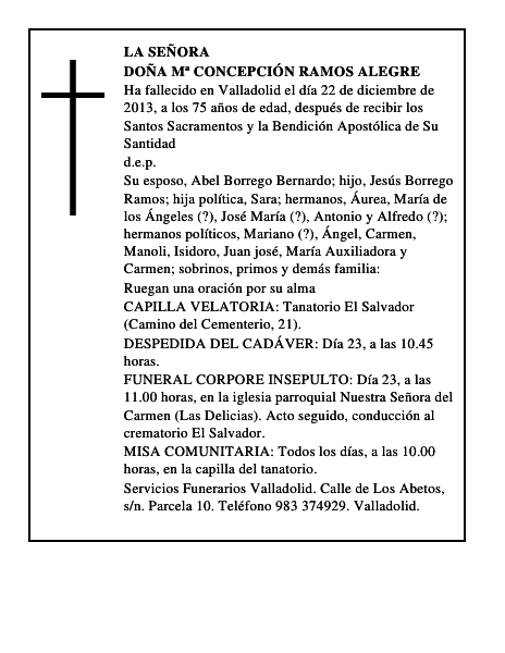 Doña Mª Concepción Ramos Alegre