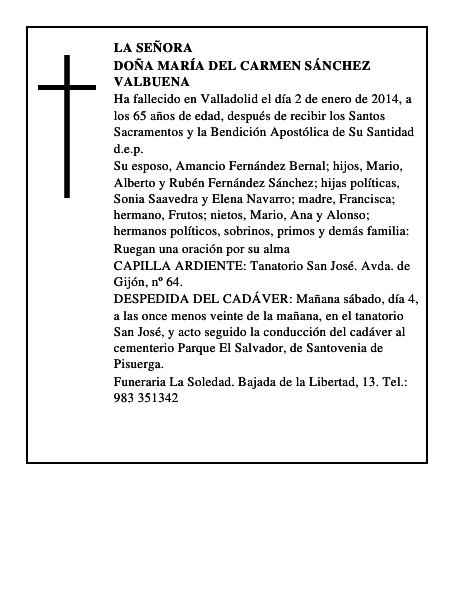 Doña María del Carmen Sánchez Valbuena