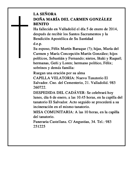 Doña María del Carmen González Benito