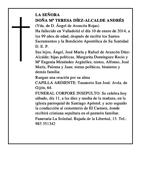 Doña Mª Teresa Díez-Alcalde Andrés