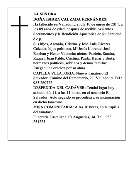 Doña Isidra Calzada Fernández