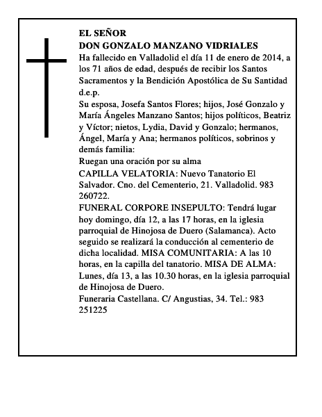 Don Gonzalo Manzano Vidriales