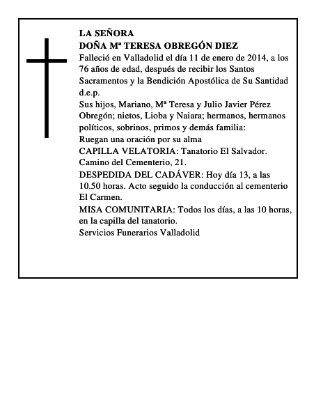 Doña Mª Teresa Obregón Diez