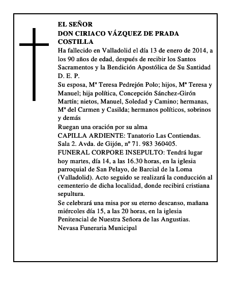 Don Ciriaco Vázquez de Prada Costilla