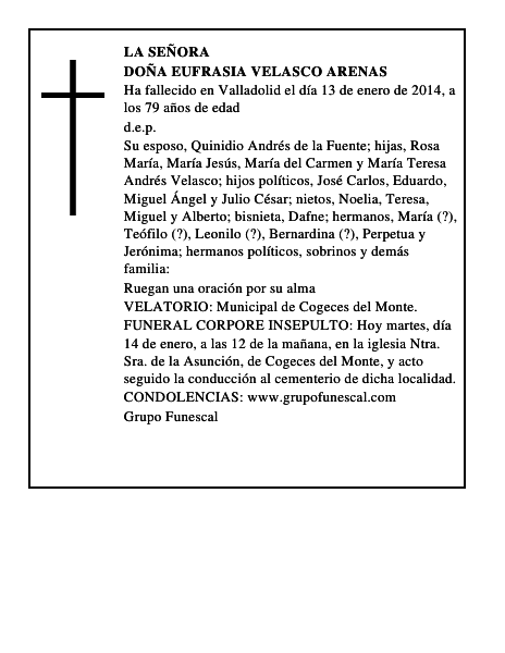 Doña Eufrasia Velasco Arenas