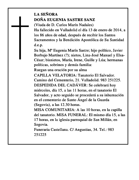 Doña Eugenia Sastre Sanz