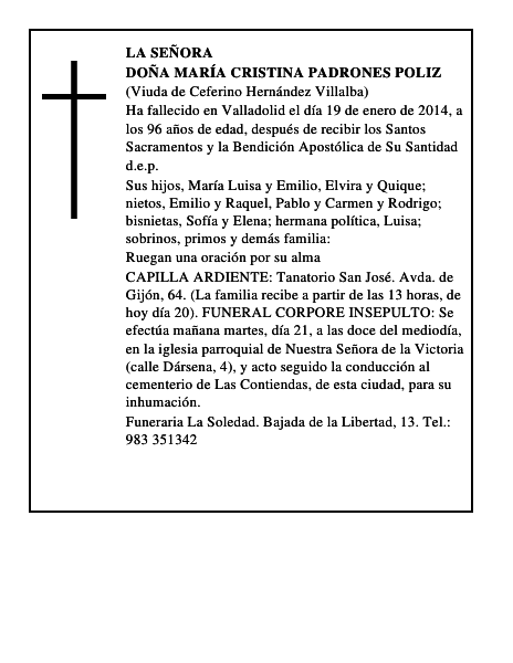 Doña María Cristina Padrones Poliz