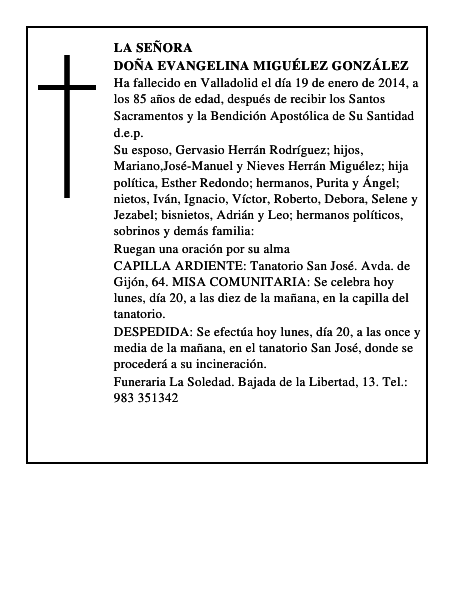 Doña Evangelina Miguélez González