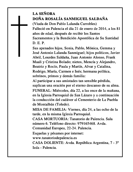 Doña Rosalía Sanmiguel Saldaña