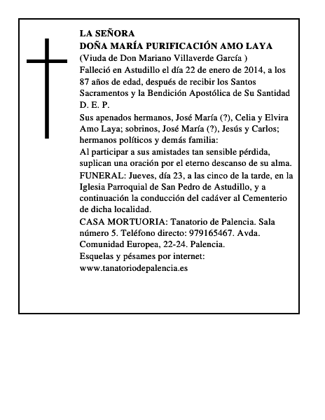 Doña María Purificación Amo Laya