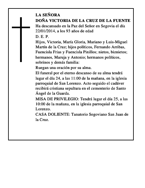 Doña Victoria de la Cruz de la Fuente