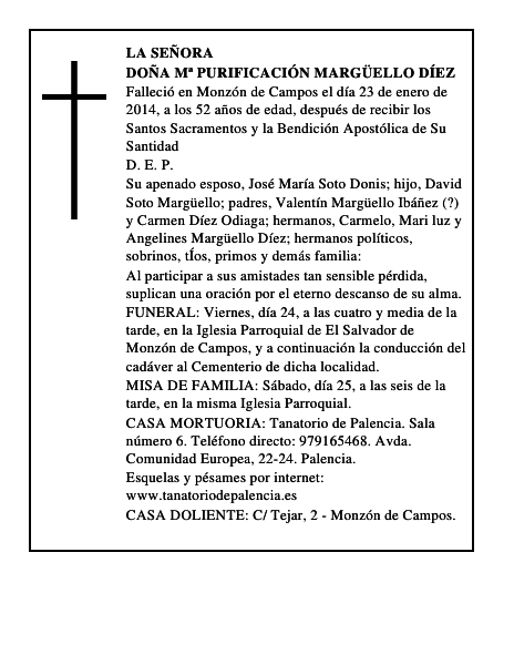 Doña Mª Purificación Margüello Díez