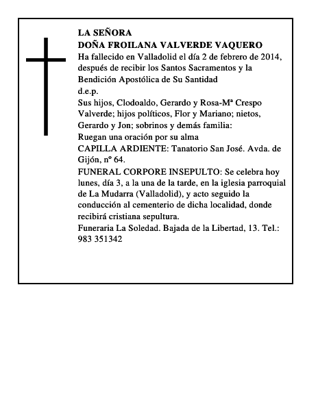 Doña Froilana Valverde Vaquero