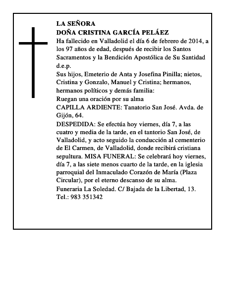 Doña Cristina García Peláez