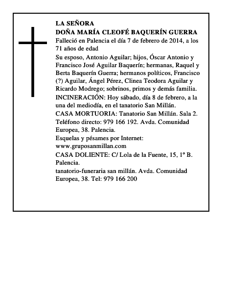 Doña María Cleofé Baquerín Guerra