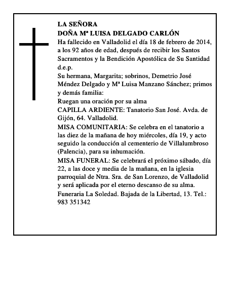 Doña Mª Luisa Delgado Carlón