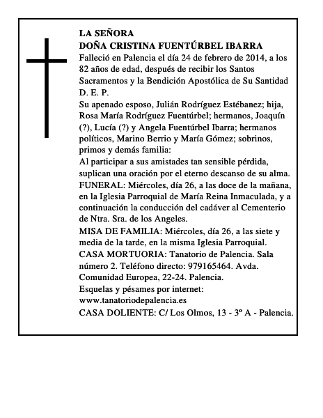 Doña Cristina Fuentúrbel Ibarra