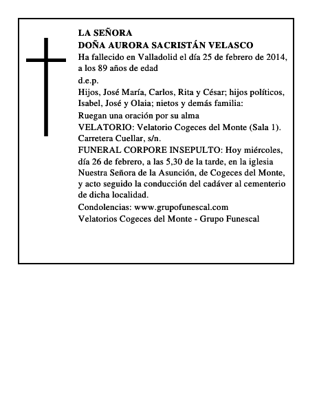 Doña Aurora Sacristán Velasco