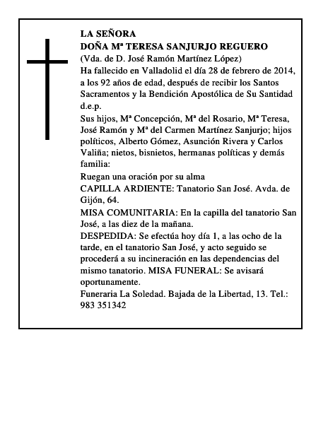 Doña Mª Teresa Sanjurjo Reguero